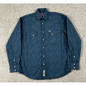 Rafter C‎ Shirt Mens Small Blue Paisley Pearl Snap Long Sleeve Western Rodeo